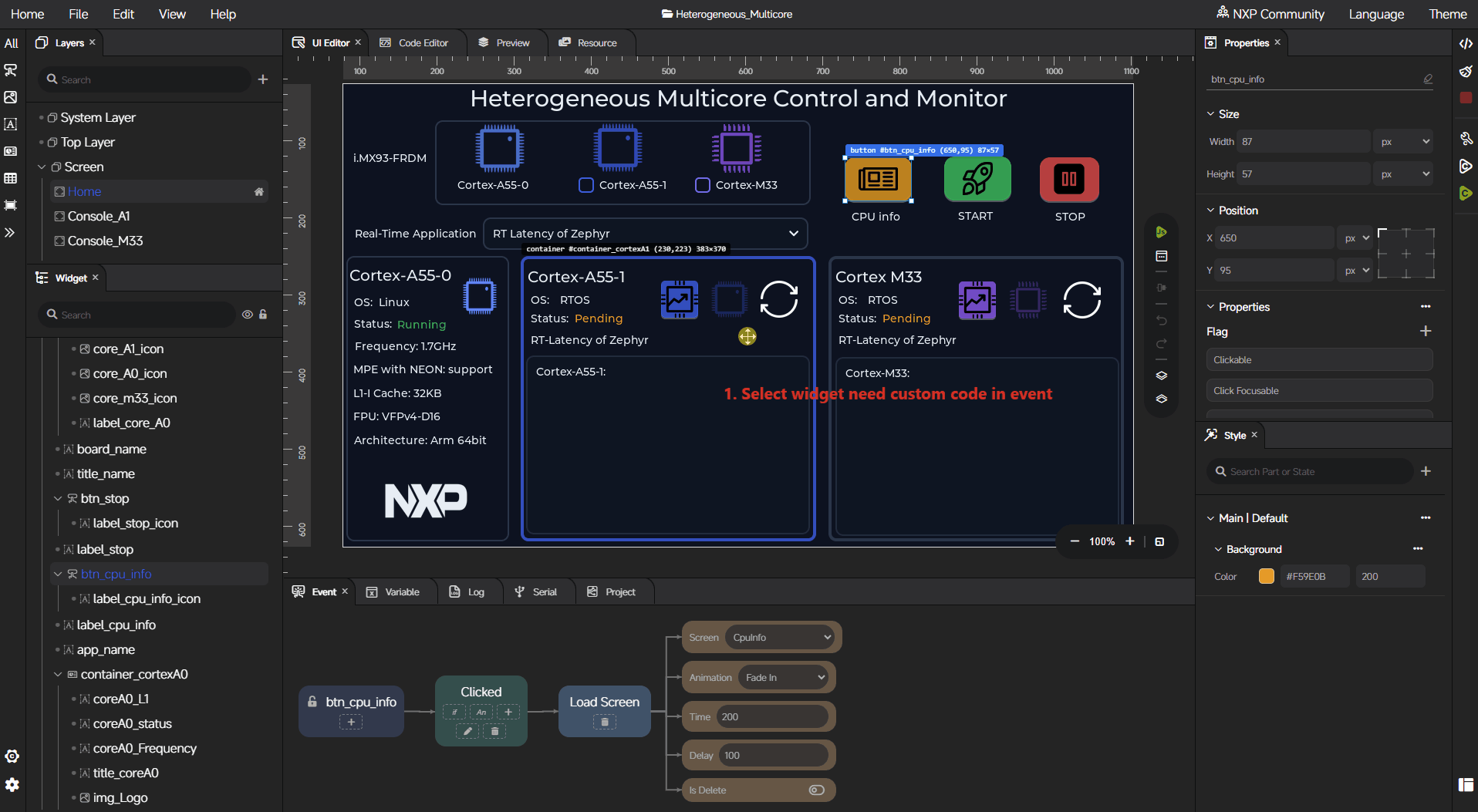 Add custom code in an event