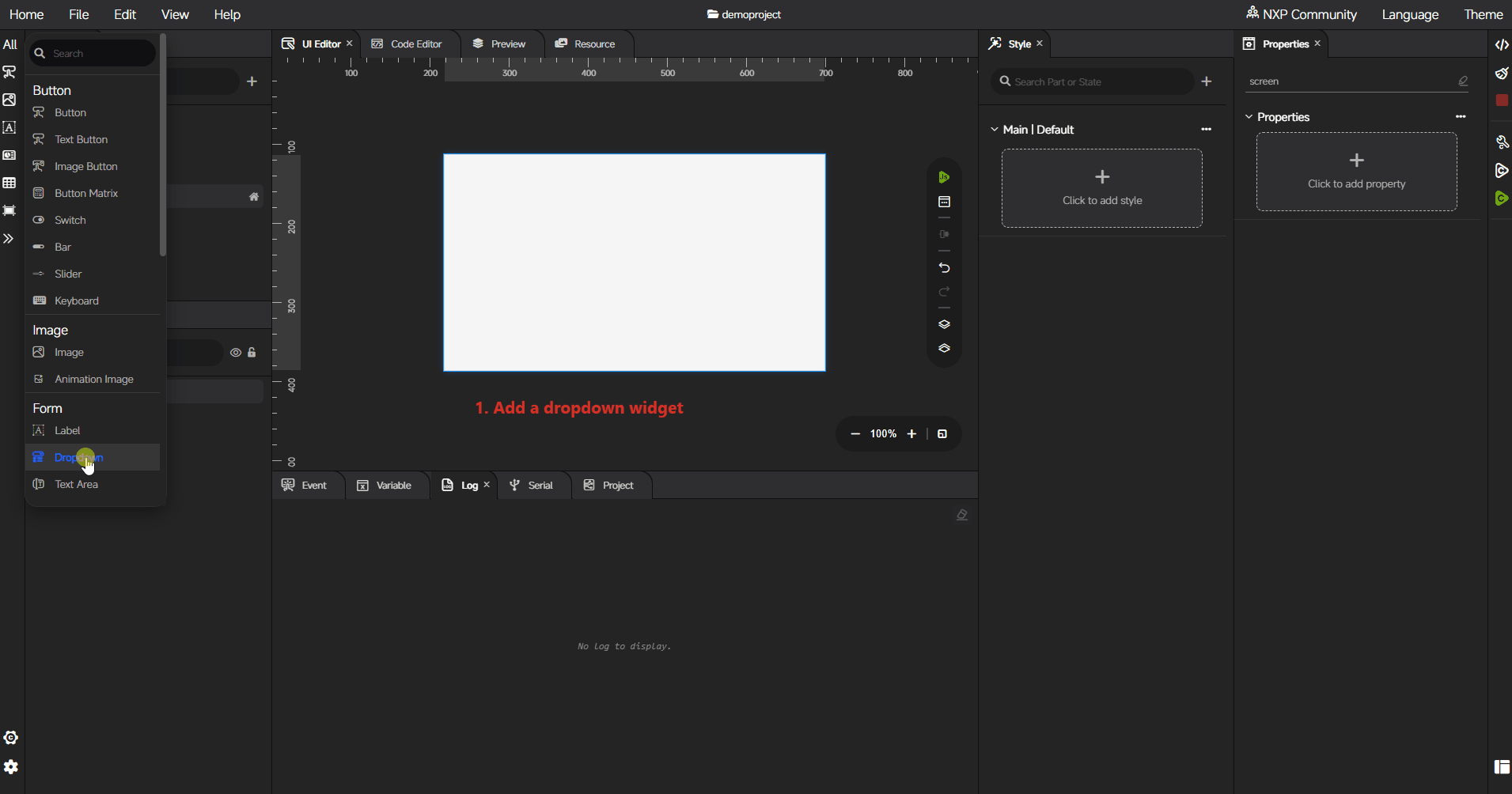 Dropdown configuration workflow