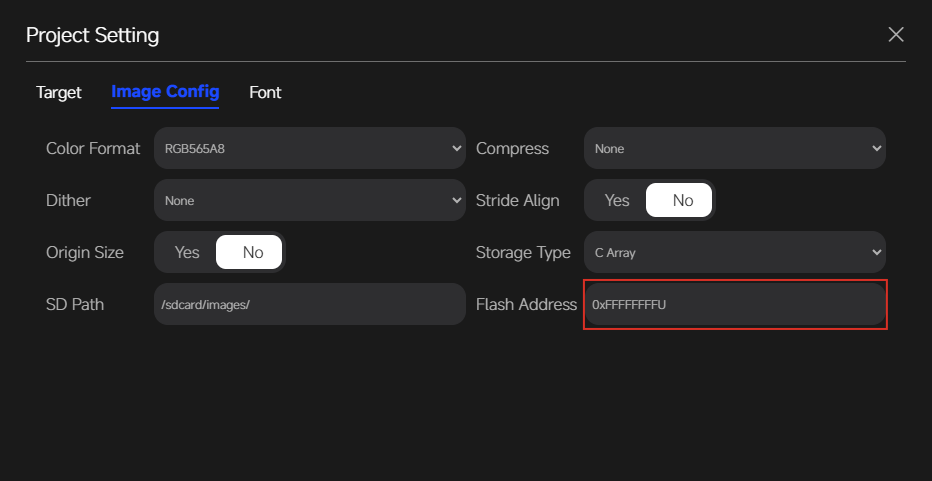 Project setting window