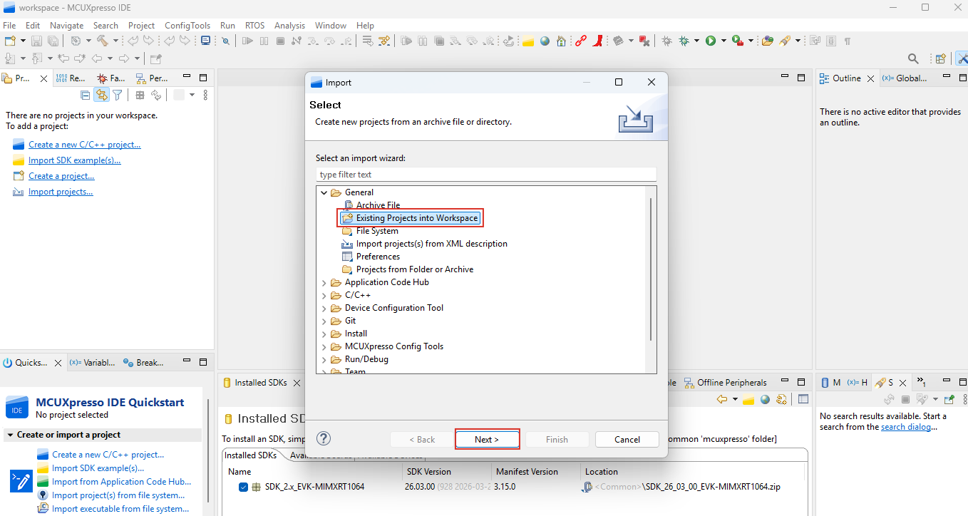 Importing project