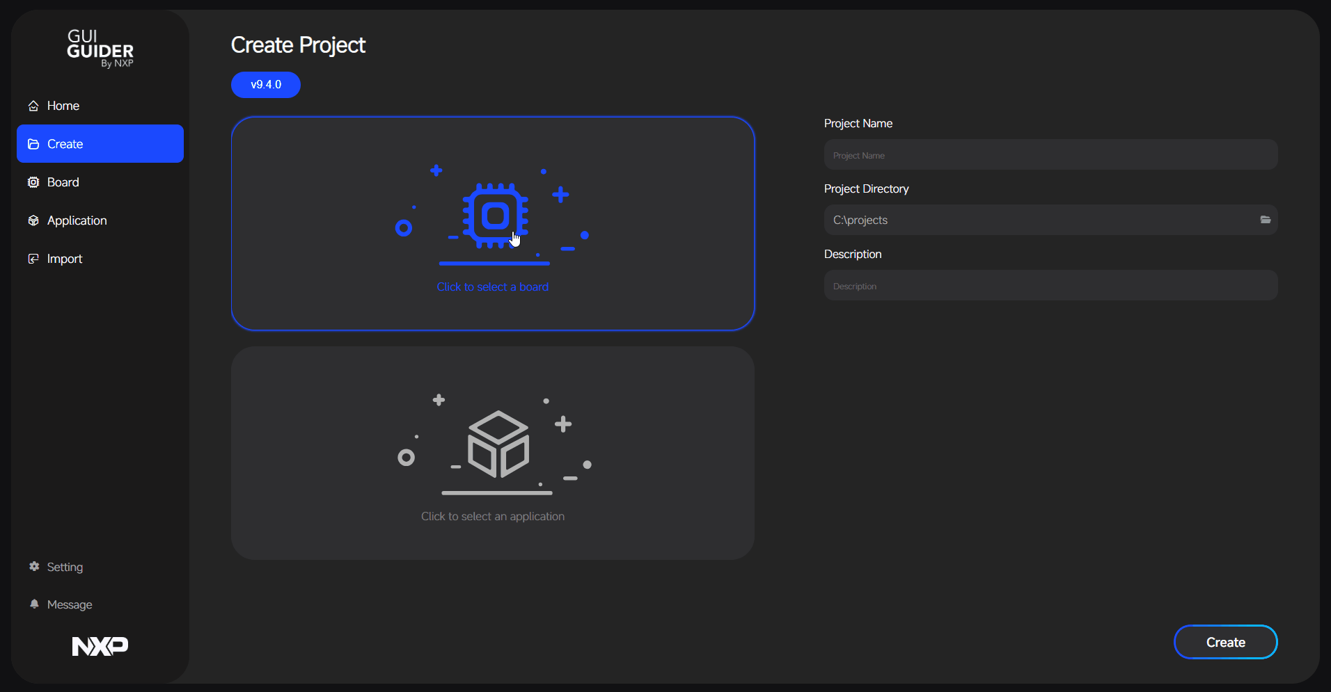 New Project via Create Page