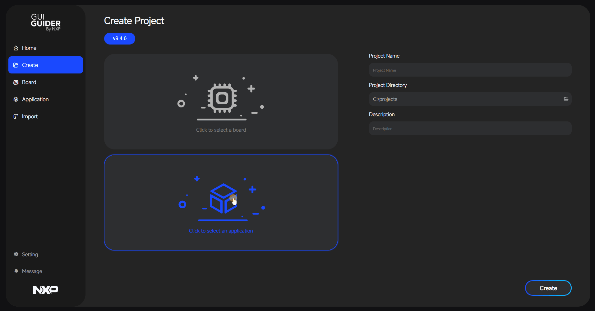 New Project via Application/Board