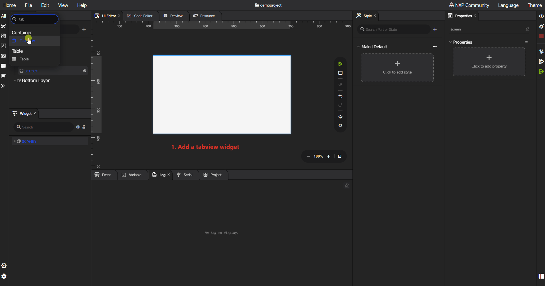 Tab View configuration workflow