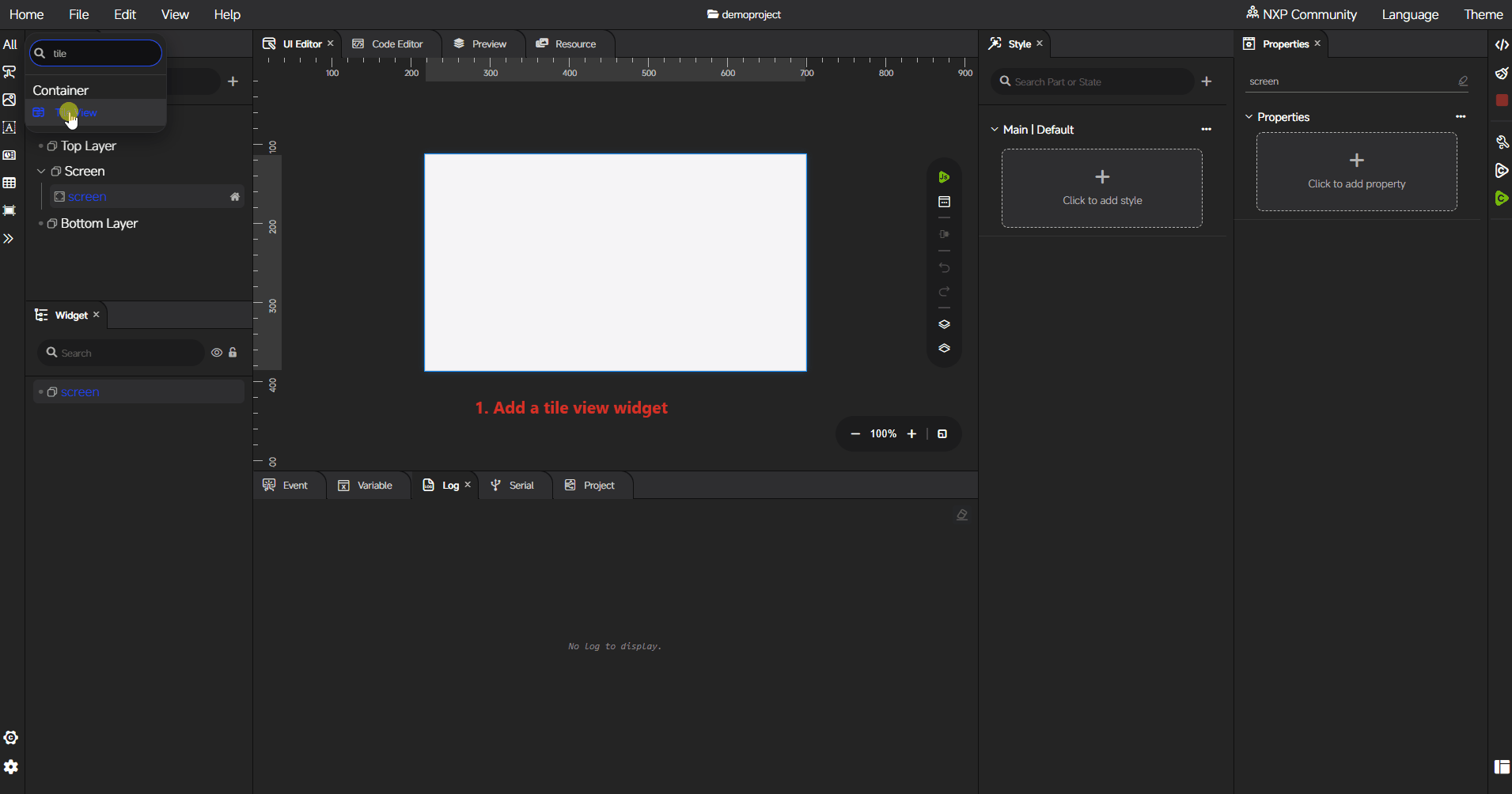 Tile View configuration workflow