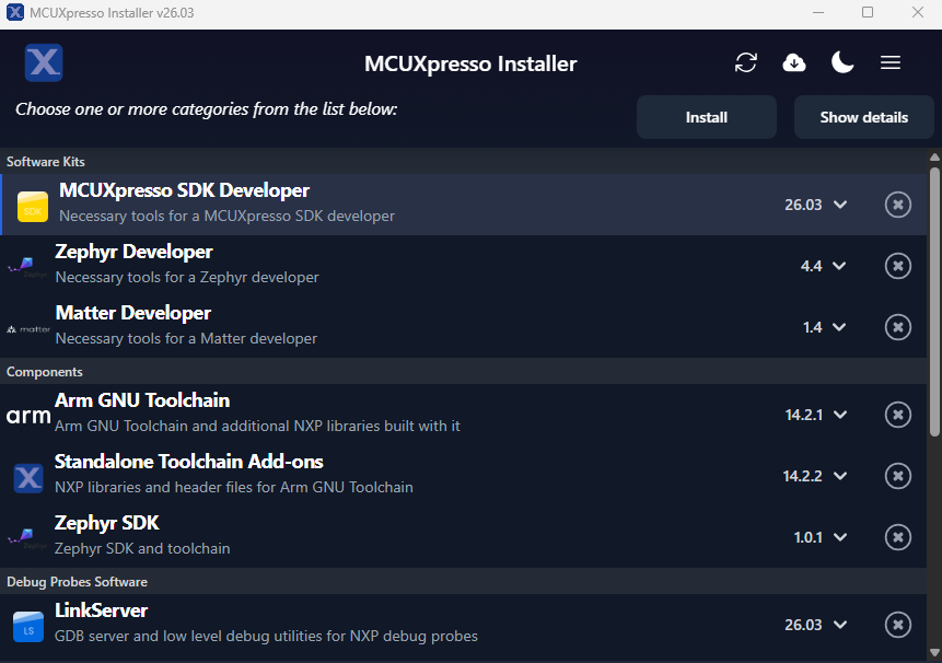 MCUXpresso Installer UI