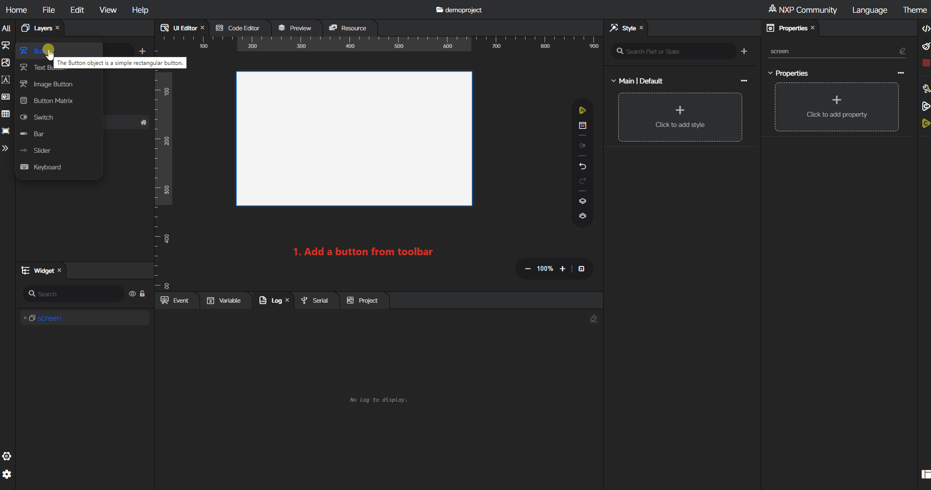 Widget selection workflow demo