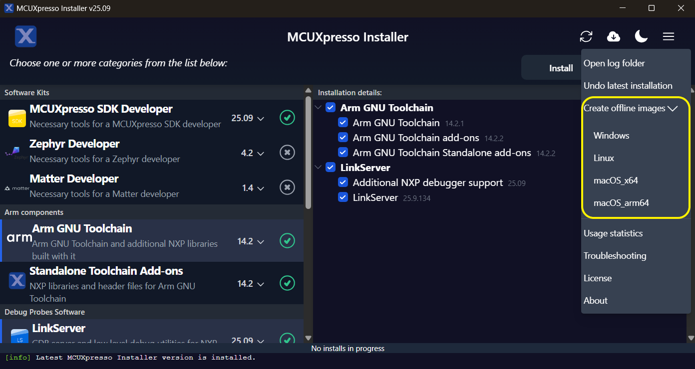 MCUXpresso Installer Create Offline Image
