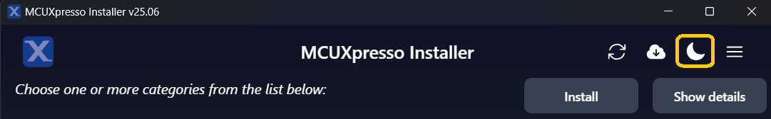 MCUXpresso Installer Theme Dark