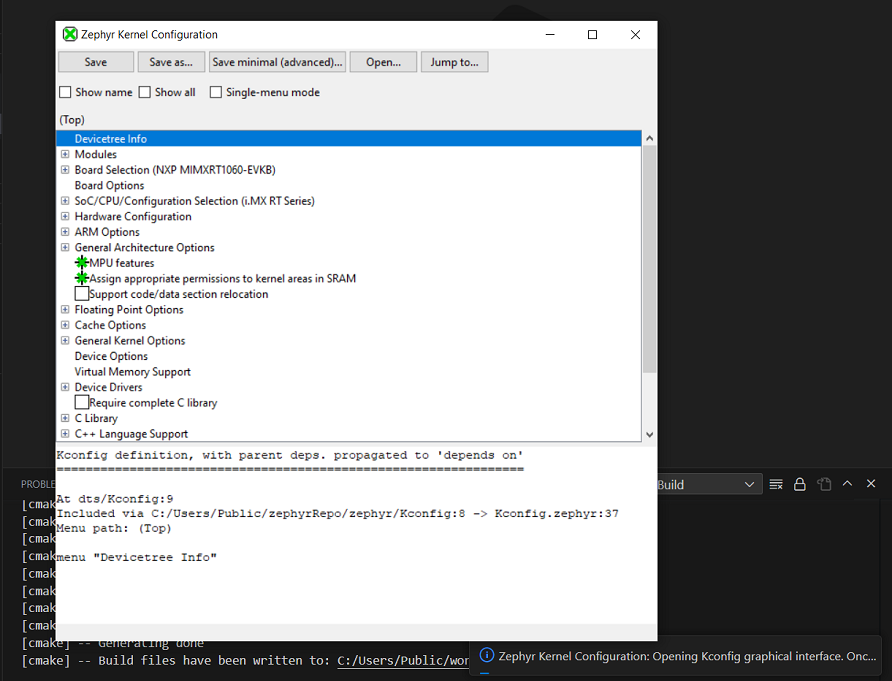 Zephyr Kconfig interface