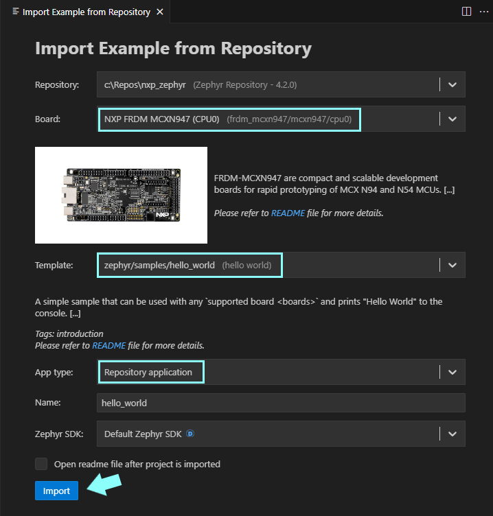 Import example project