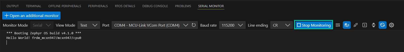 Stop hello-world Serial Monitor