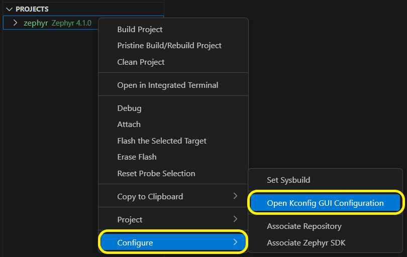 Zephyr open kernel configuration