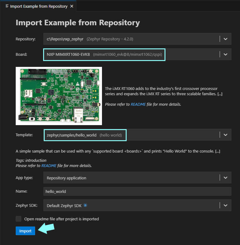 Import example project