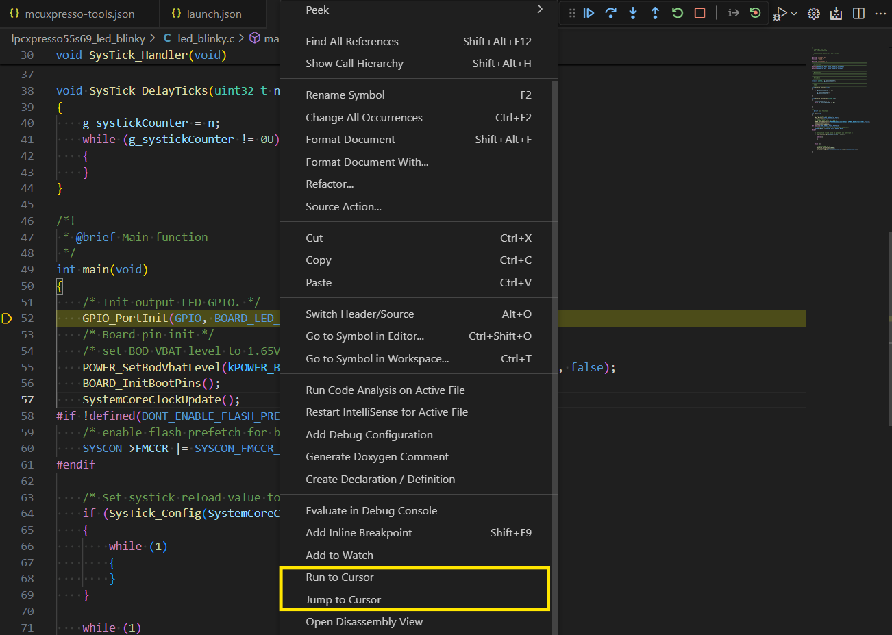 Source file context menu