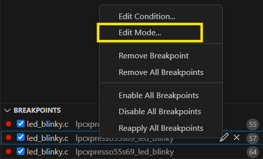 Select Breakpoint Type