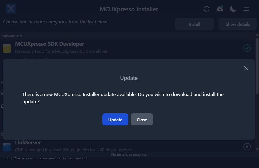Update menu