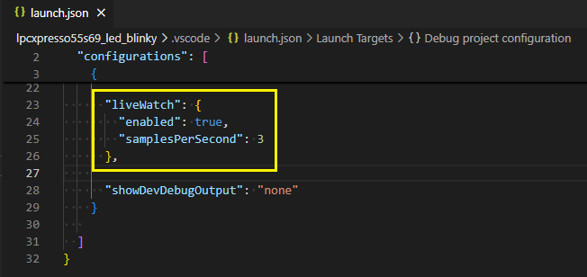 Live Watch enabled via launch.json