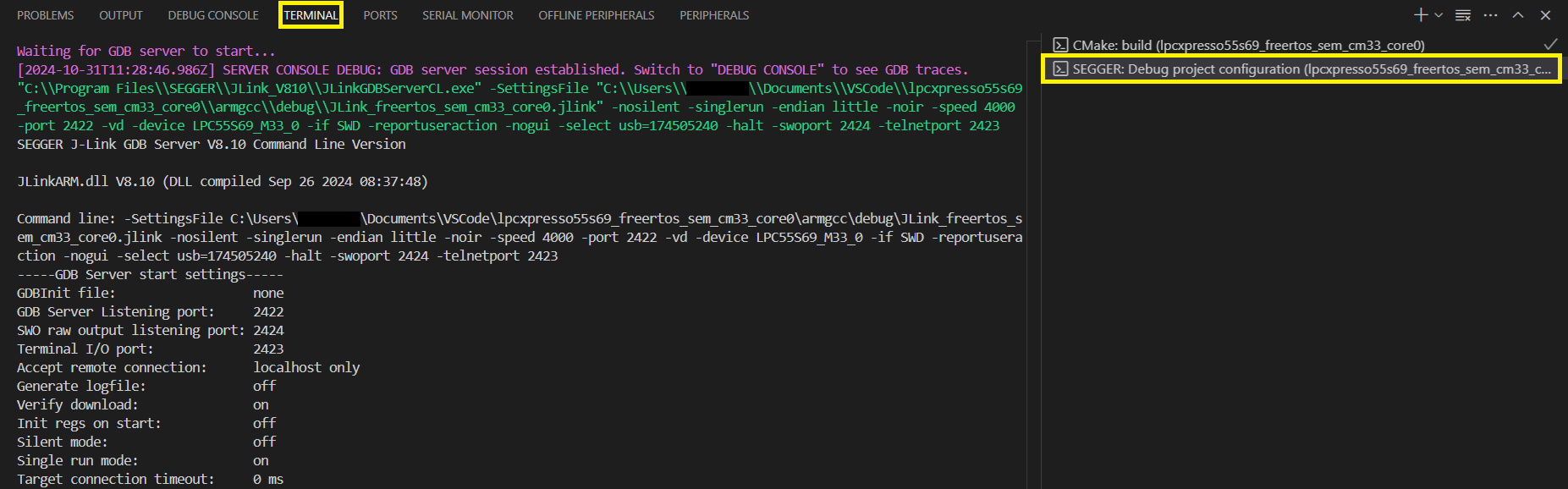 GDB server terminal