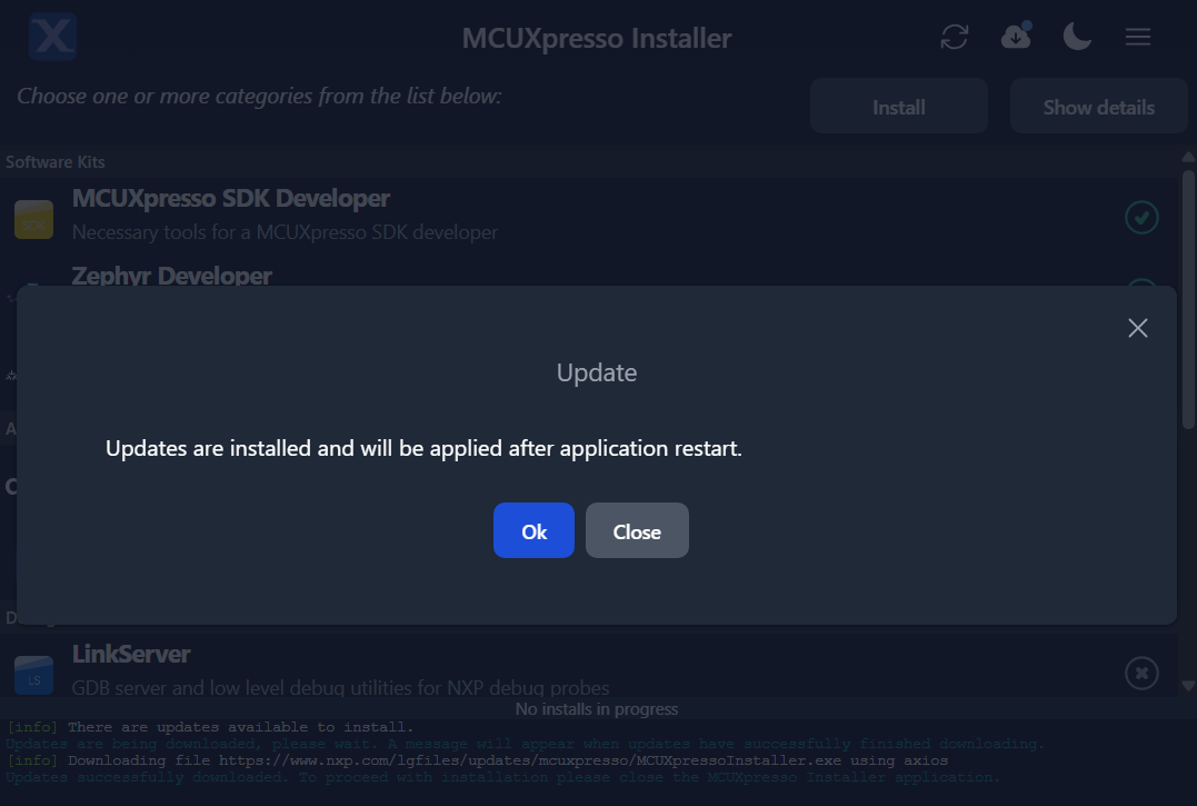 Update menu