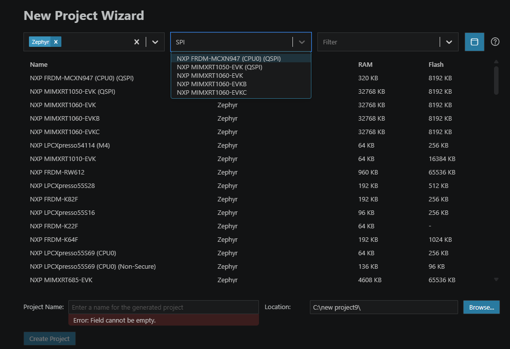 NPW search - SPI query will return Zephyr boards that support SPI