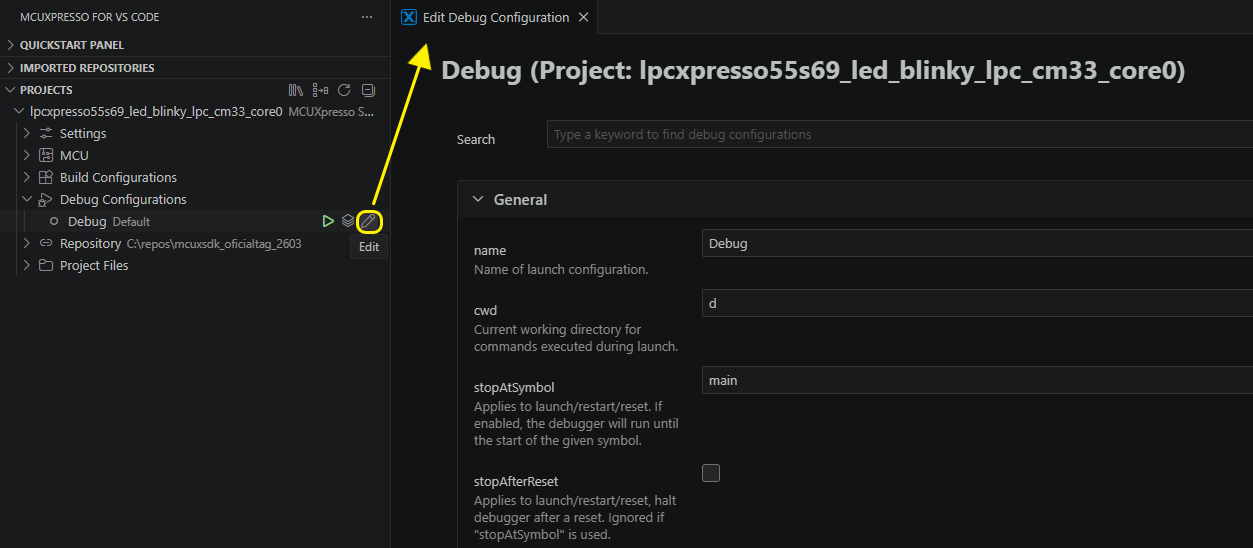 Debug Configuration GUI
