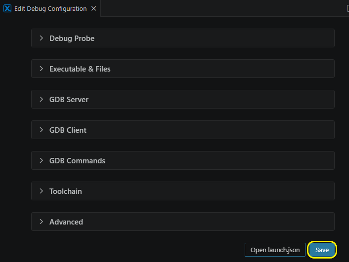 Debug Configuration Save