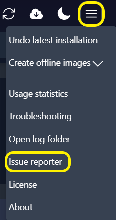 MCUXpresso Installer Issue Reporter Button