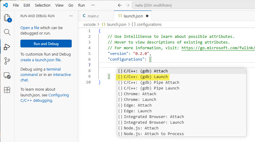 C/C++ (GDB) launch