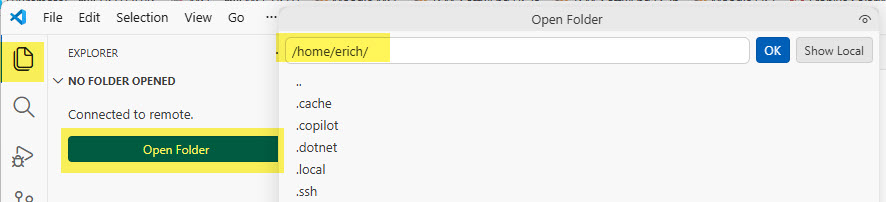 Open Folder on remote machine