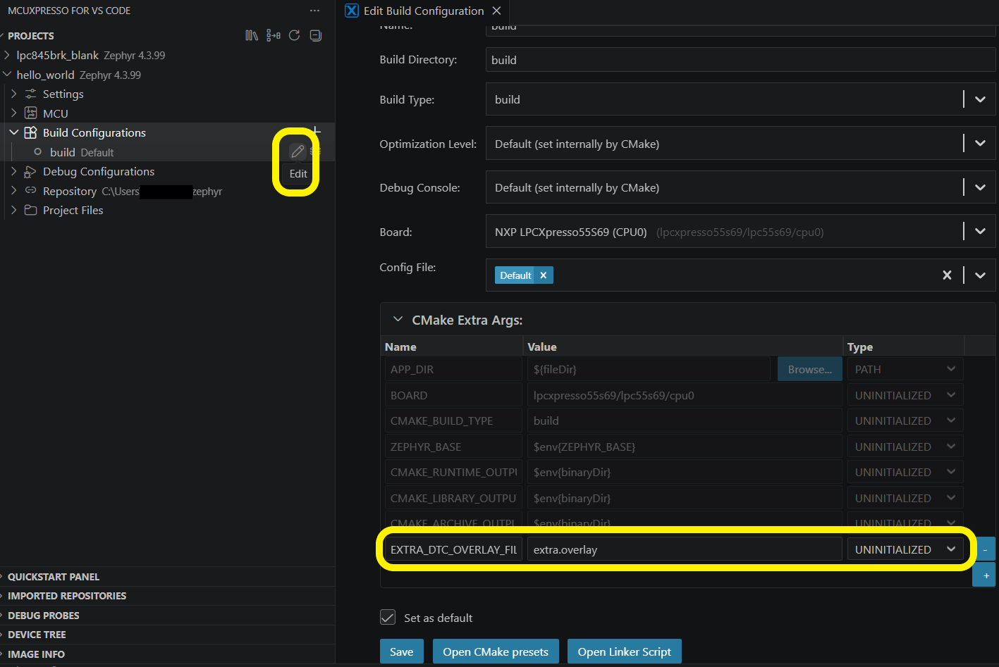 Zephyr Change Add Extra CMake Args