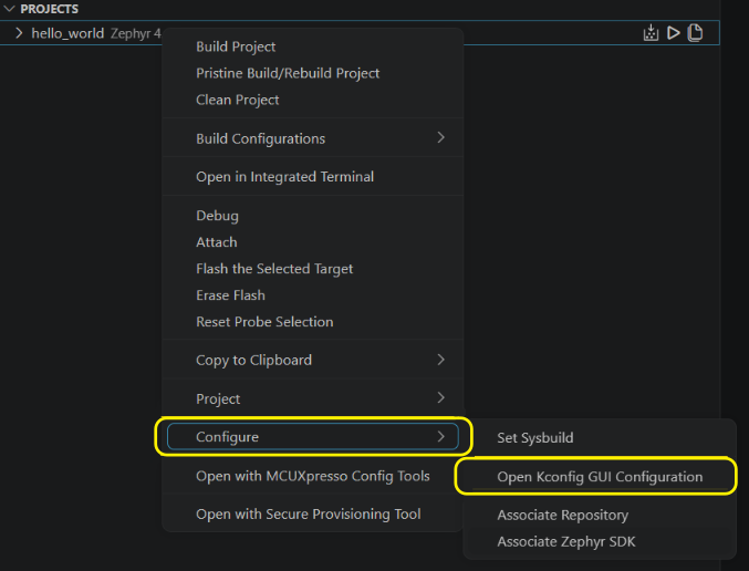 Zephyr open kernel configuration