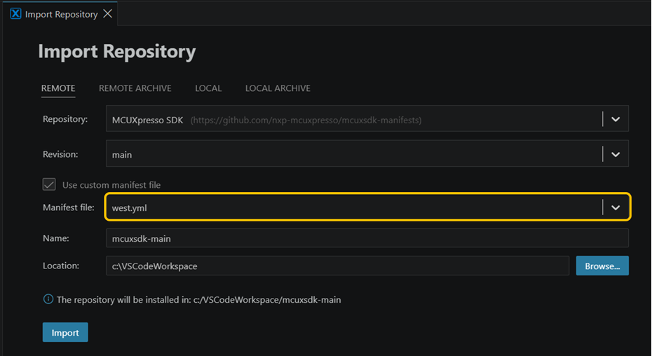 Install manifest SDK