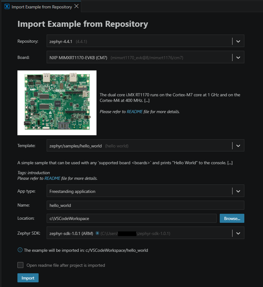 Zephyr import example