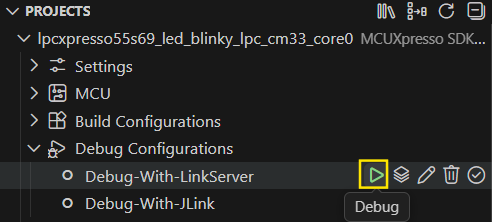 Start debug using Debug Configurations actions