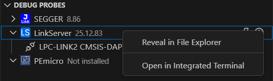 Debug Probes Context Menu Actions