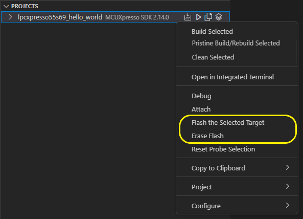 Flash erase quick access options