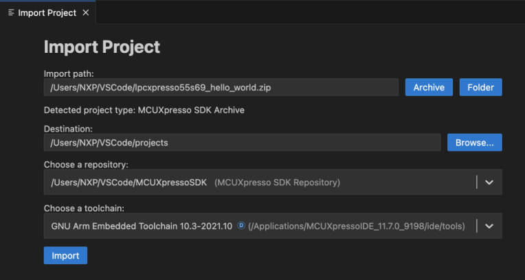 Import Project Wizard
