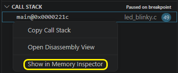 Memory View Call Stack