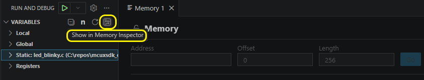 Memory View Variables Toolbar