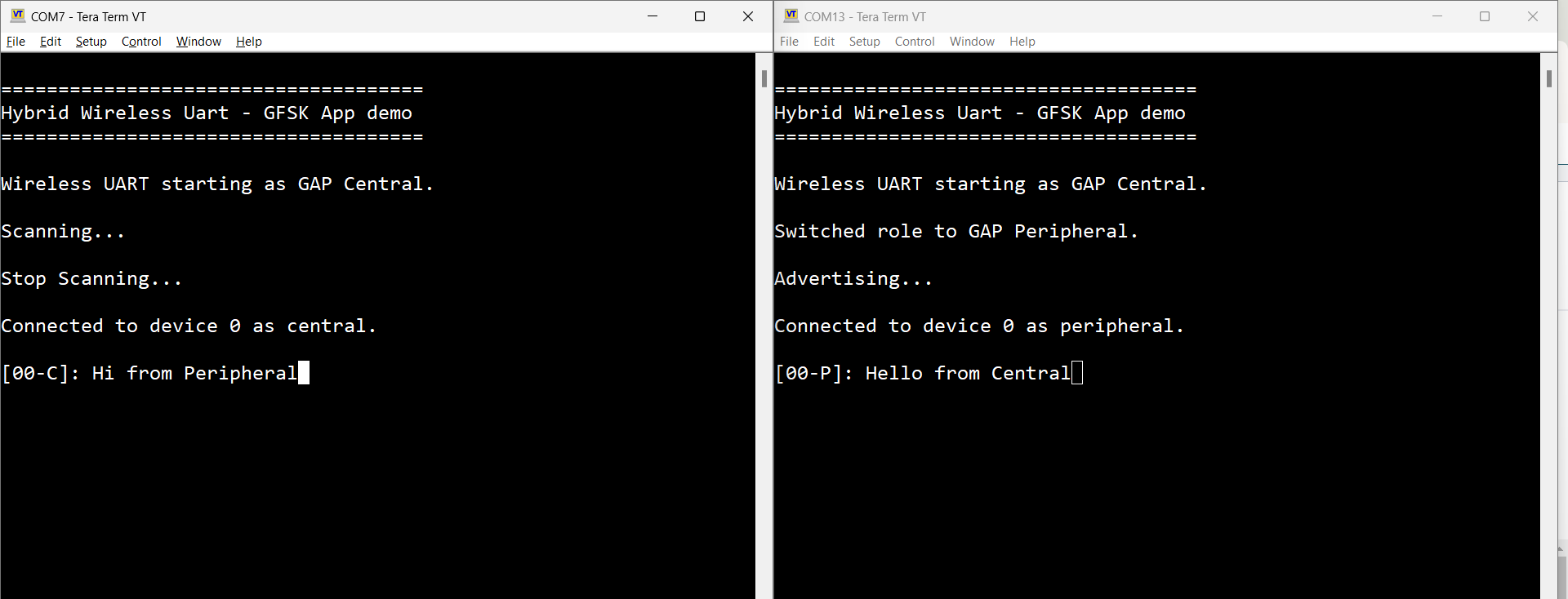 Tera Term – received text on Wireless UART (Bluetooth LE)