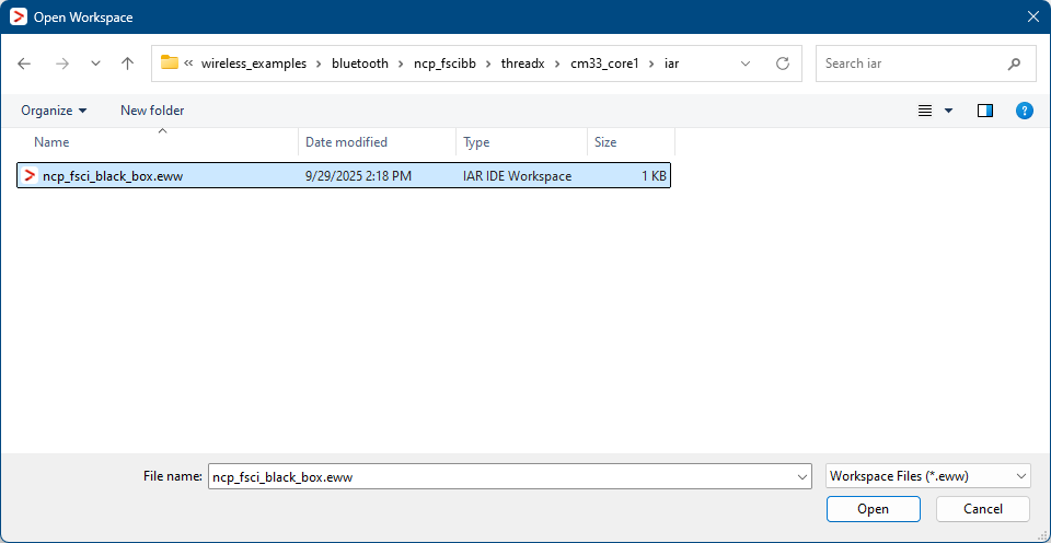 NCP FSCI Blackbox IAR demo project location