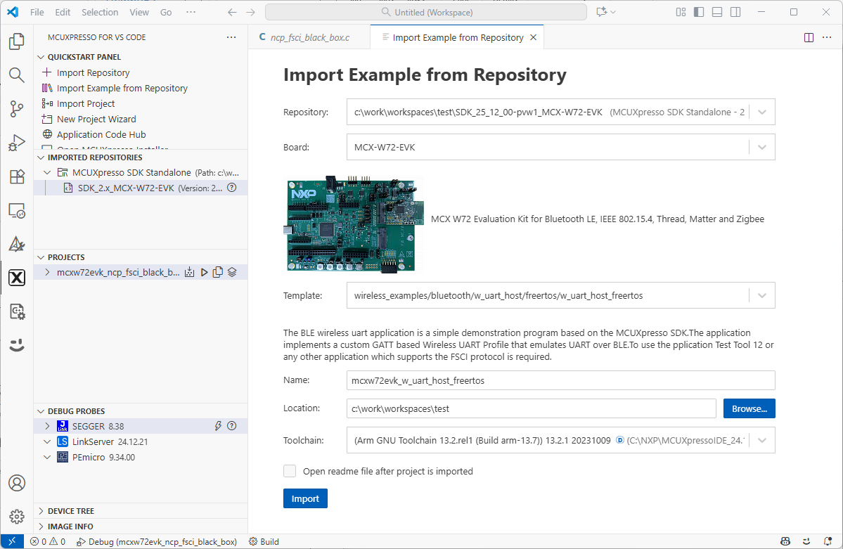 Steps to import the example application