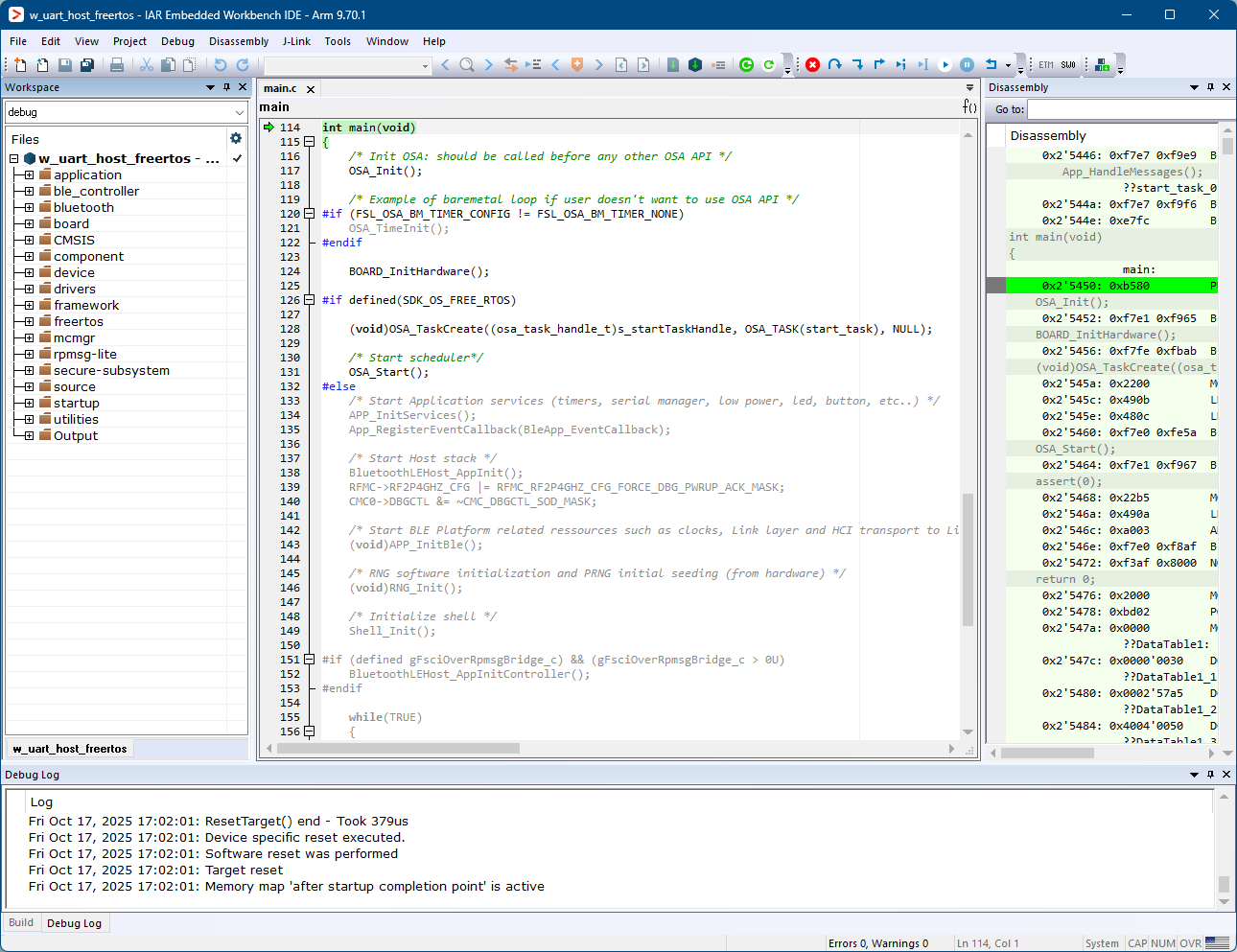 Running the code on IAR