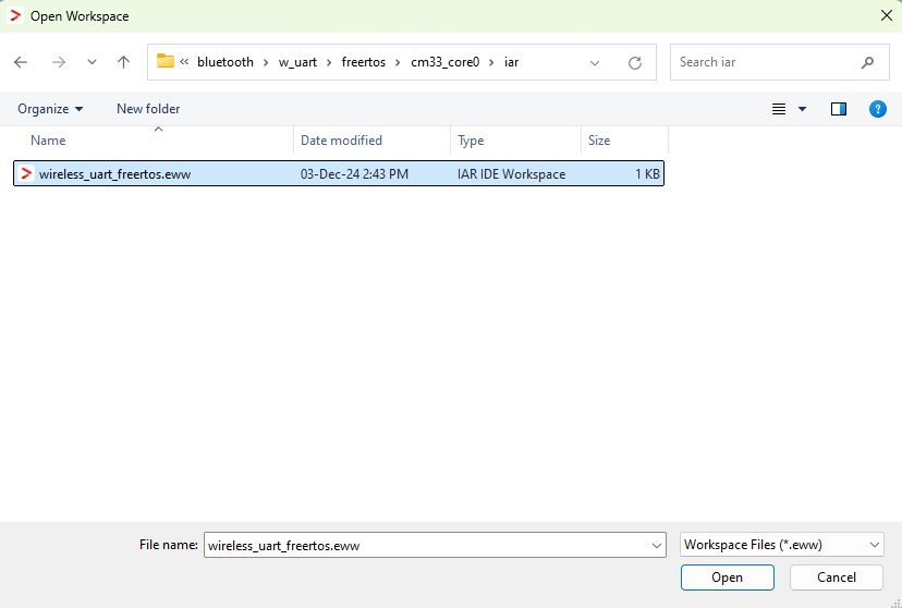 Wireless UART IAR demo project location