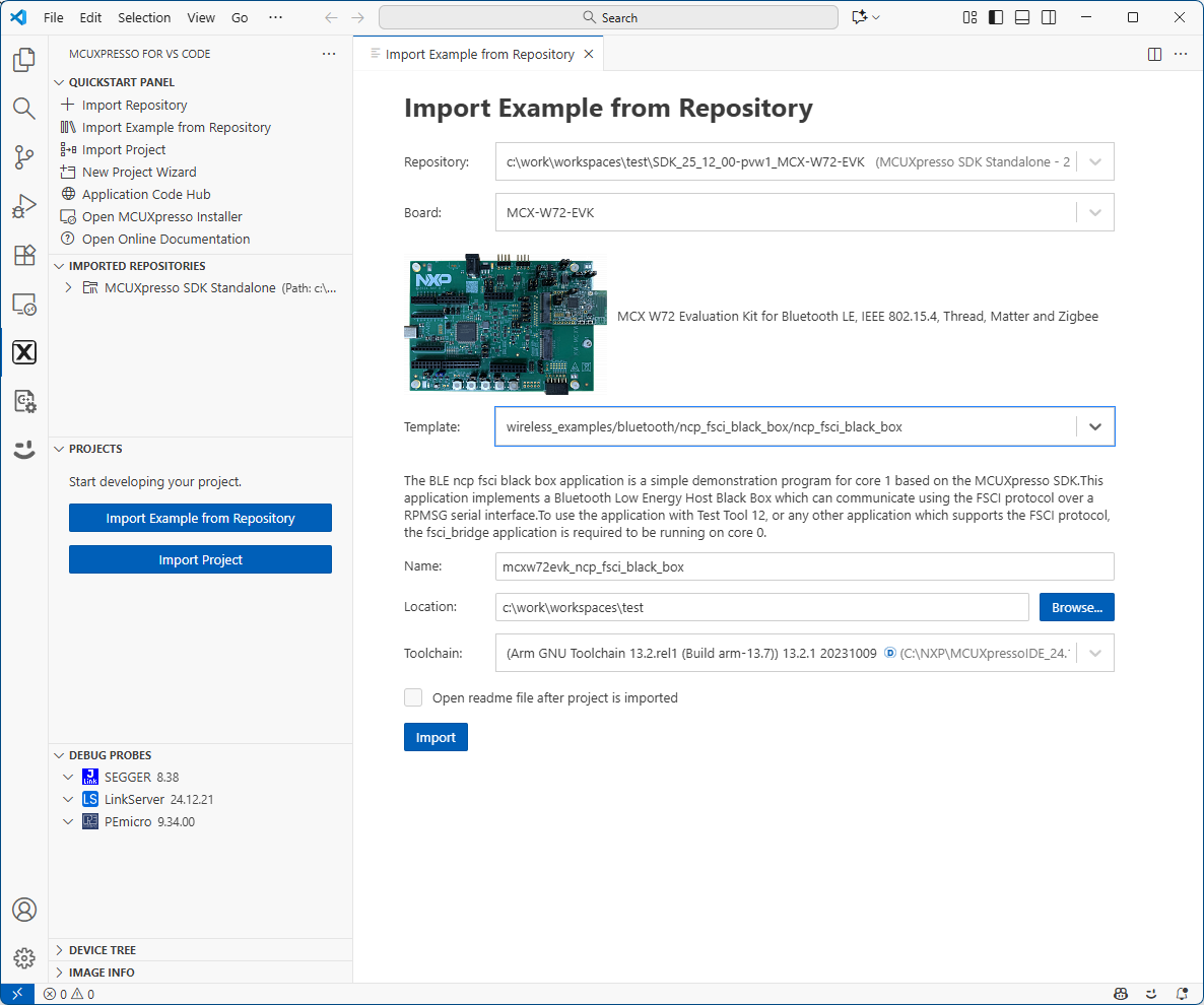 Steps to import the example application