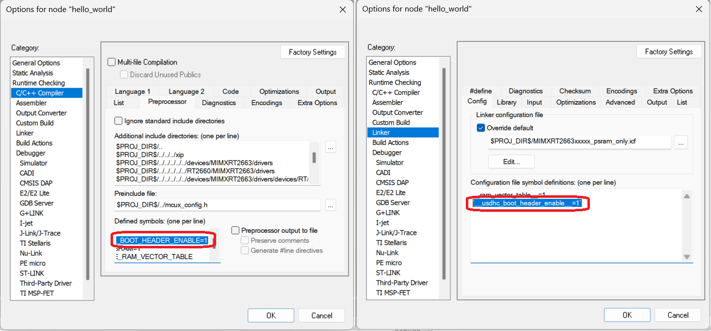 IAR GUI USDHC Header settings