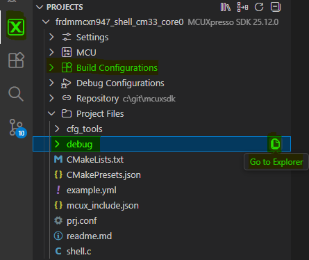 Shell debug build folder