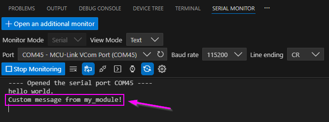 Serial Monitor displaying implemented changes